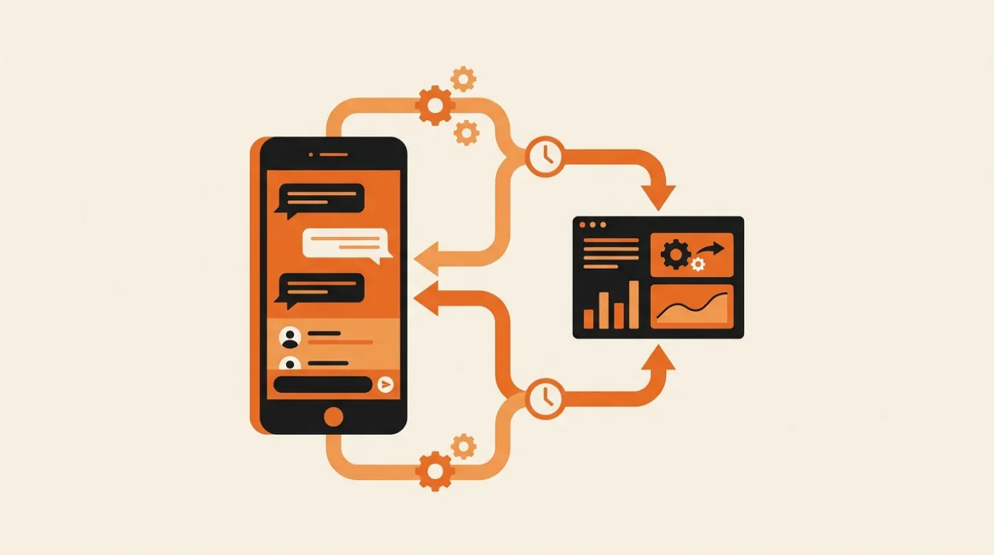 Pantalla de WhatsApp Business para PYMES con flujos automatizados y CRM ligero